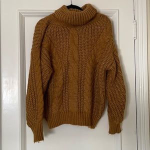 Cowl neck cable sweater